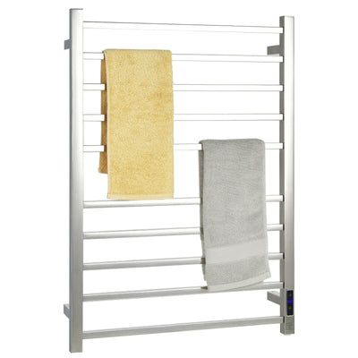 10 Bar Towel Warmer Wall Mounted Electric Heated Towel Rack with Built-in Timer-Silver - Relaxacare