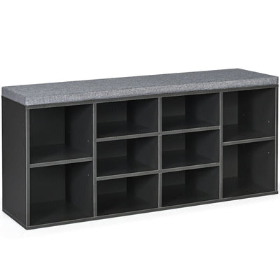 10-Cube Organizer Entryway Padded Shoe Storage Bench-Gray - Relaxacare
