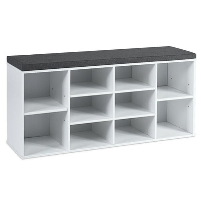10-Cube Organizer Entryway Padded Shoe Storage Bench-White - Relaxacare