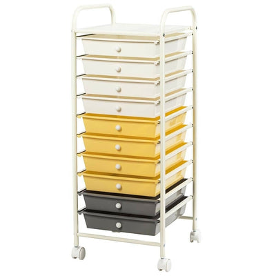 10 Drawer Rolling Storage Cart Organizer-Yellow - Relaxacare