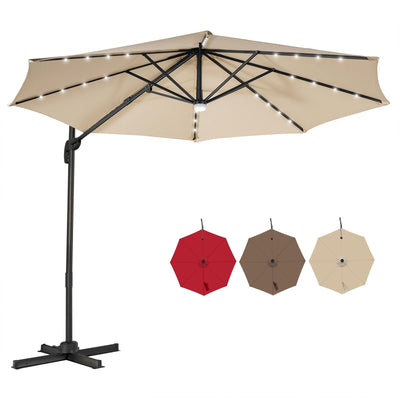 10 Feet Cantilever Solar Umbrella 28LED Lighted Patio Offset Tilt 360° for Outdoor - Relaxacare