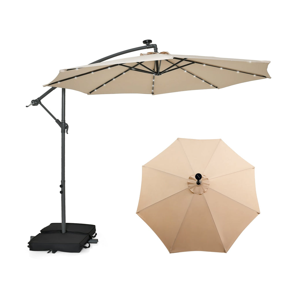10 Feet Cantilever Umbrella with 32 LED Lights and Solar Panel Batteri