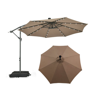 10 Feet Cantilever Umbrella with 32 LED Lights and Solar Panel Batteries-Tan - Relaxacare