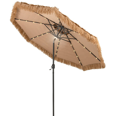 10 Feet Hawaiian Style Solar Lighted Thatched Tiki Patio Umbrella - Relaxacare