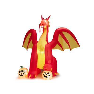 10 Feet Outdoor Halloween Decor Giant Inflatable Animated Fire Dragon with Built-in LED Lights - Relaxacare