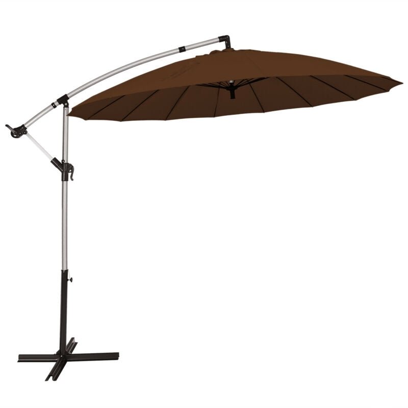 10 Feet Patio Offset Umbrella Market Hanging Umbrella for Backyard Poolside Lawn Garden-Tan - Relaxacare