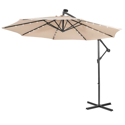 10 Feet Patio Solar Powered Cantilever Umbrella with Tilting System-Beige - Relaxacare