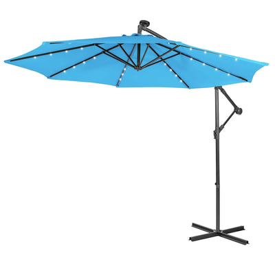 10 Feet Patio Solar Powered Cantilever Umbrella with Tilting System-Blue - Relaxacare