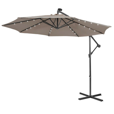 10 Feet Patio Solar Powered Cantilever Umbrella with Tilting System-Coffee - Relaxacare
