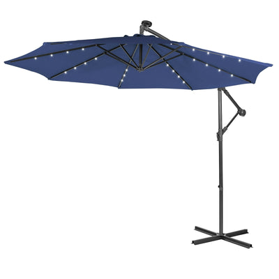 10 Feet Patio Solar Powered Cantilever Umbrella with Tilting System-Navy - Relaxacare