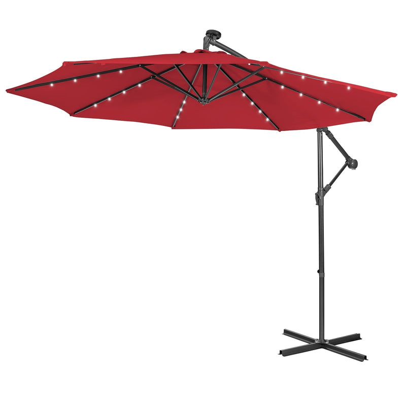 10 Feet Patio Solar Powered Cantilever Umbrella with Tilting System-Wine - Relaxacare