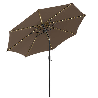 10 Feet Patio Umbrella with 112 Solar Lights and Crank Handle-Coffee - Relaxacare