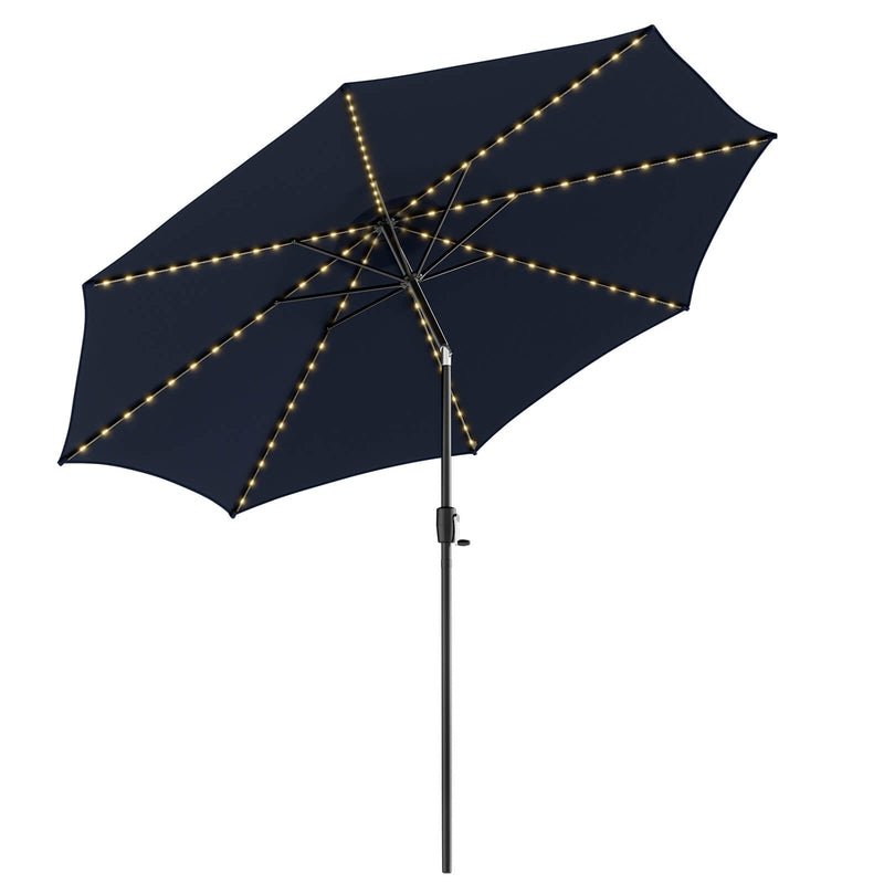 10 Feet Patio Umbrella with 112 Solar Lights and Crank Handle-Navy - Relaxacare