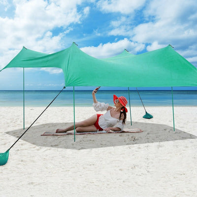 10 Foot Ride 9 Foot Family Beach Tent Canopy Sunshade with 4 Poles-Green - Relaxacare