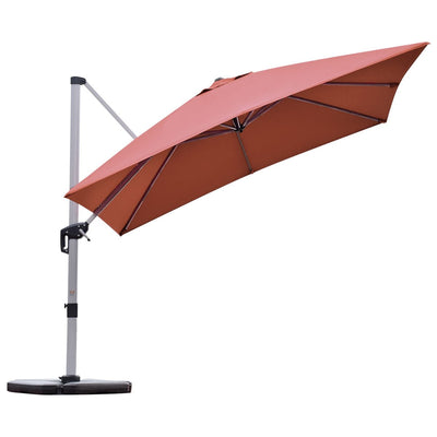 10 ft 360 Degree Tilt Aluminum Square Patio Offset Cantilever Umbrella without Weight Base-Brick red - Relaxacare