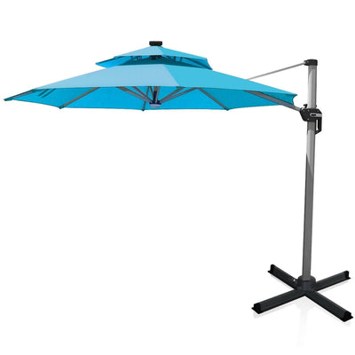 10 ft 360° Rotation Aluminum Solar LED Patio Cantilever Umbrella without Weight Base-Turquoise - Relaxacare