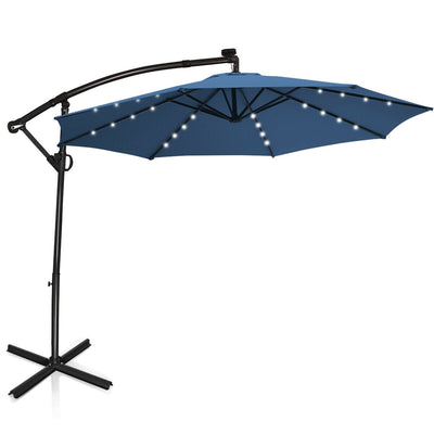 10 ft 360° Rotation Solar Powered LED Patio Offset Umbrella without Weight Base-Blue - Relaxacare