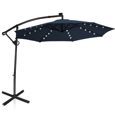 10 ft 360° Rotation Solar Powered LED Patio Offset Umbrella without Weight Base-Navy - Relaxacare