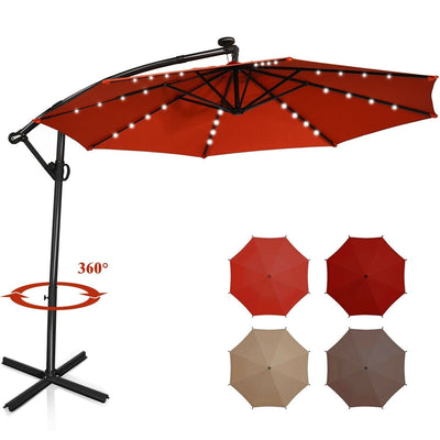 10 ft 360° Rotation Solar Powered LED Patio Offset Umbrella without Weight Base-Orange - Relaxacare