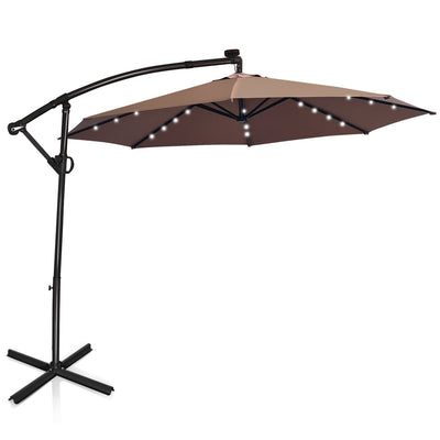 10 ft 360° Rotation Solar Powered LED Patio Offset Umbrella without Weight Base-Tan - Relaxacare