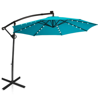 10 ft 360° Rotation Solar Powered LED Patio Offset Umbrella without Weight Base-Turquoise - Relaxacare