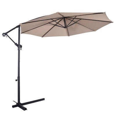 10' Hanging Umbrella Patio Sun Shade Offset Outdoor Market W/T Cross Base without Weight Base-beige - Relaxacare