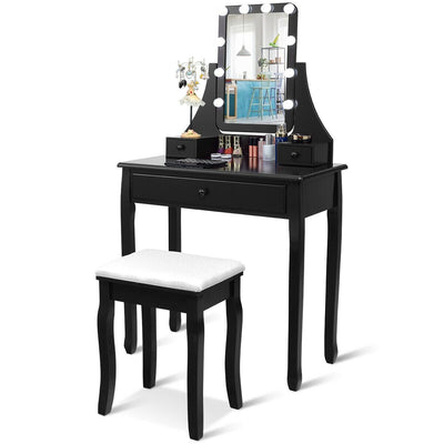 10 LED Lighted Mirror and 3 Drawers Vanity Table Set-Black - Relaxacare