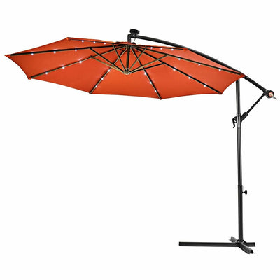 10" Patio Hanging Solar LED Umbrella Sun Shade with Cross Base-Orange - Relaxacare