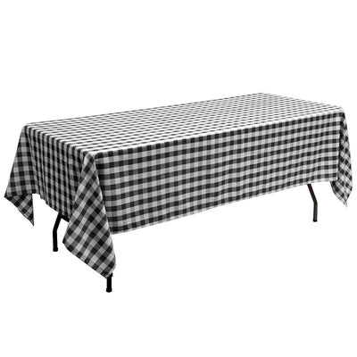 10 Pcs 60" x 102" Rectangular Polyester Checker Kitchen Tablecloth-Black - Relaxacare