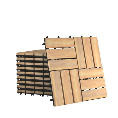10 Pieces 12 x 12 Inch Acacia Wood Interlocking Check Deck Tiles - Relaxacare