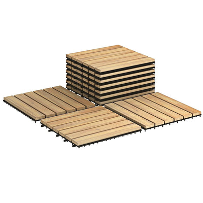 10 Pieces 12 x 12 Inch Acacia Wood Interlocking Tile Flooring - Relaxacare