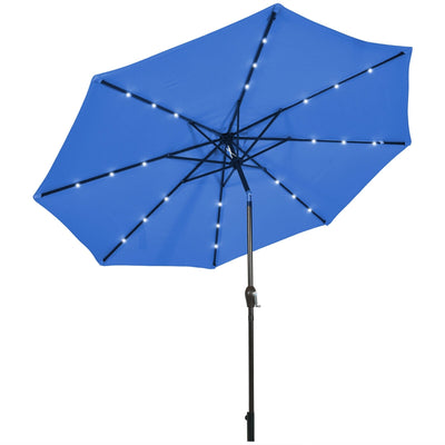 10' Solar LED Lighted Patio Market Umbrella Shade Tilt Adjustment Crank-Blue - Relaxacare