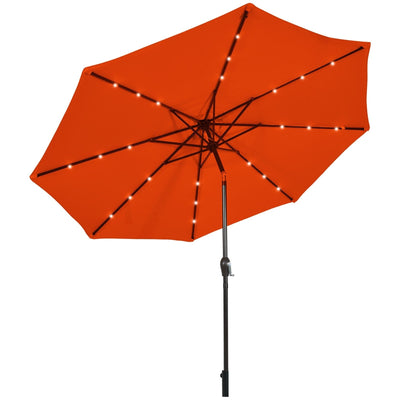 10' Solar LED Lighted Patio Market Umbrella Shade Tilt Adjustment Crank-Orange - Relaxacare