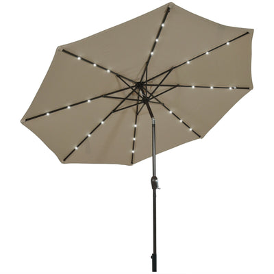 10' Solar LED Lighted Patio Market Umbrella Shade Tilt Adjustment Crank-Tan - Relaxacare