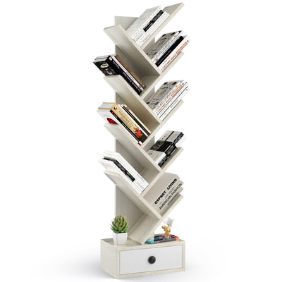 10-Tier Tree Bookshelf with Drawer and Anti-Tipping Kit - Relaxacare
