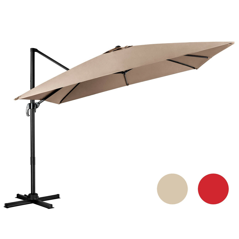 10 x 10 Feet Cantilever Offset Square Patio Umbrella with 3 Tilt Settings-Tan - Relaxacare