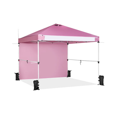 10 x 10 Feet Foldable Commercial Pop-up Canopy with Roller Bag and Banner Strip-Pink - Relaxacare