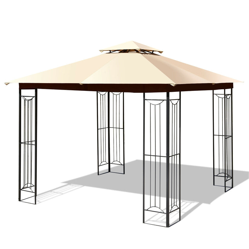 10 x 10 Feet L-Shaped Patio Canopy Gazebo Outdoor 2-Tier Steel Tent - Relaxacare