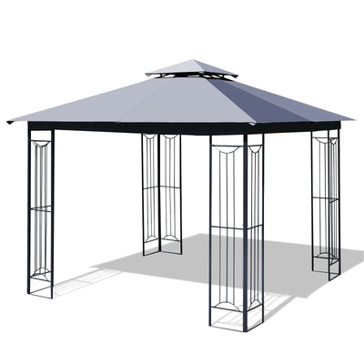 10 x 10 Feet L-Shaped Patio Canopy Gazebo Outdoor 2-Tier Steel Tent-Gray - Relaxacare