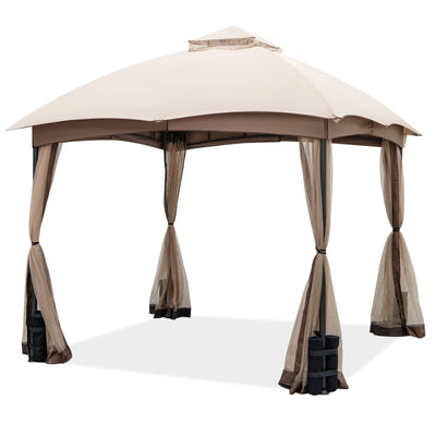 10 X 10 Feet Patio Double-Vent Gazebo with Privacy Netting and 4 Sandbags - Relaxacare