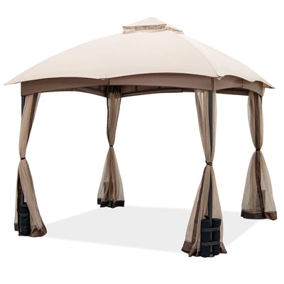 10 X 10 Feet Patio Double-Vent Gazebo with Privacy Netting and 4 Sandbags-Gray - Relaxacare