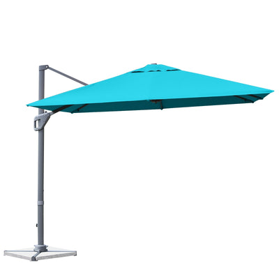 10 x 10 Feet Patio Offset Cantilever Umbrella with Aluminum 360-degree Rotation Tilt-Turquoise - Relaxacare