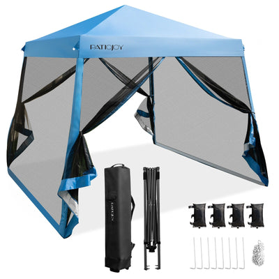 10 x 10 Feet Pop Up Canopy with Mesh Sidewalls and Roller Bag - Relaxacare