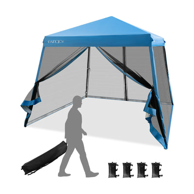 10 x 10 Feet Pop Up Canopy with with Mesh Sidewalls and Roller Bag-Blue - Relaxacare