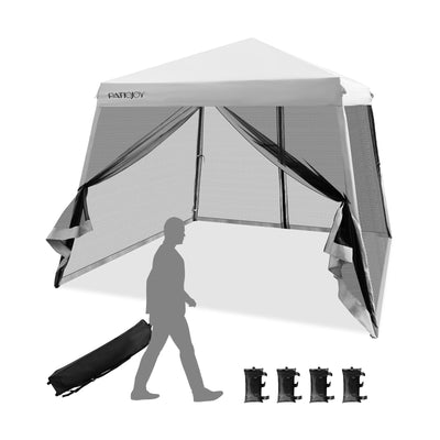 10 x 10 Feet Pop Up Canopy with with Mesh Sidewalls and Roller Bag-Gray - Relaxacare