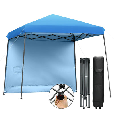 10 x 10 Feet Pop Up Tent Slant Leg Canopy with Detachable Side Wall-Blue - Relaxacare