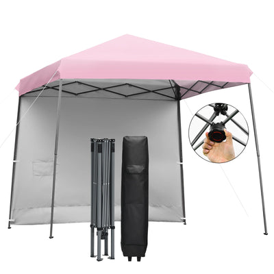 10 x 10 Feet Pop Up Tent Slant Leg Canopy with Detachable Side Wall-Pink - Relaxacare