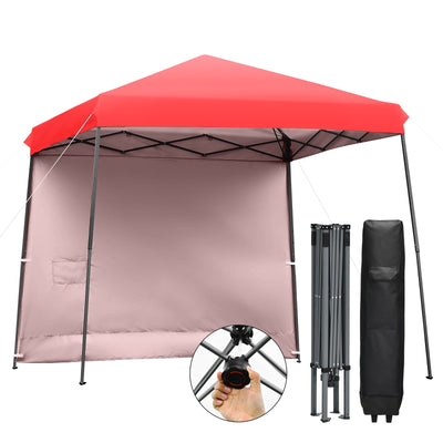 10 x 10 Feet Pop Up Tent Slant Leg Canopy with Detachable Side Wall-Red - Relaxacare