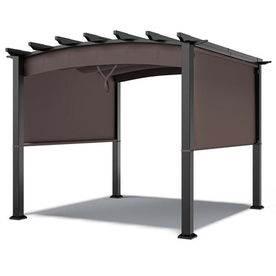 10 x 10ft Patio Pergola Gazebo Sun Shade Shelter with Retractable Canopy-Coffee - Relaxacare