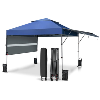 10 x 17.6 Feet Outdoor Instant Pop-up Canopy Tent with Dual Half Awnings-Blue - Relaxacare
